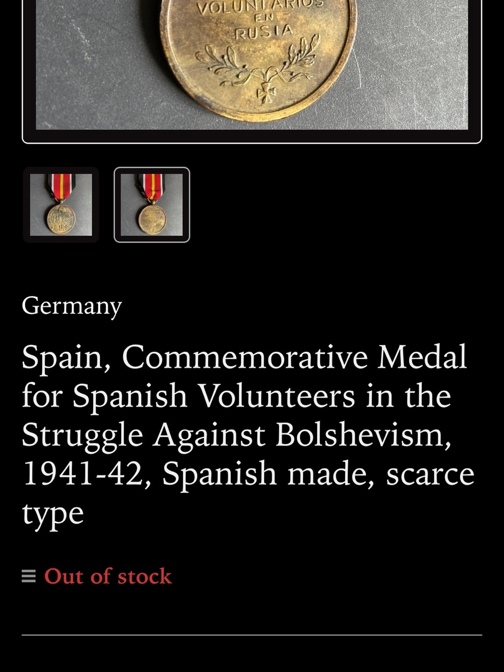Spanish Blue Division commemorative medal - Picture 3 of 3